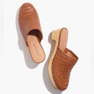 Madewell‎ Jordyn Clog NWOT in Woven Leather Wood Heel, Comfortable, Camel Sz 6.5